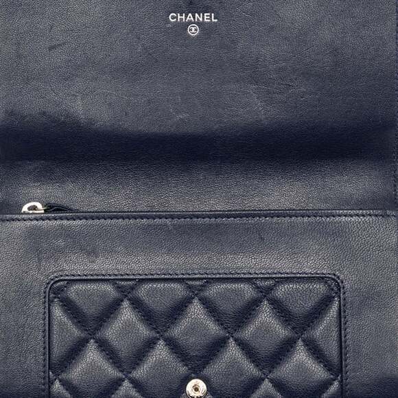 Chanel Coco Mark Mademoiselle Turnlock Bi-fold Long Wallet Navy Lambskin Wome... - Picture 4 of 7